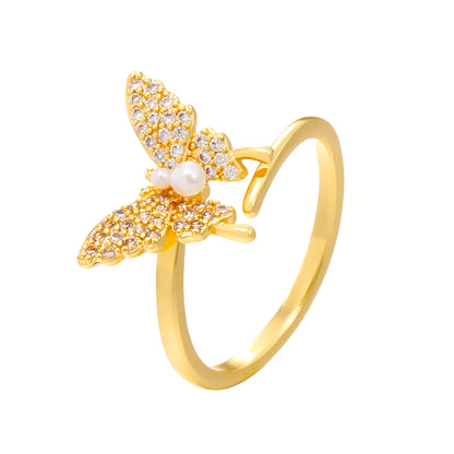 Simple Style Classic Style Butterfly Copper Plating Inlay Zircon 14k Gold Plated Open Ring