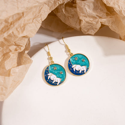 Cartoon Style Cute Animal Circle Alloy Enamel Plating Inlay Rhinestones Women's Drop Earrings