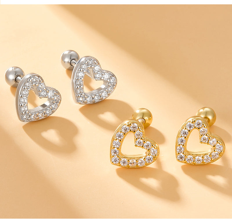 1 Pair Simple Style Commute Heart Shape Plating Inlay Sterling Silver Zircon 18k Gold Plated White Gold Plated Ear Studs