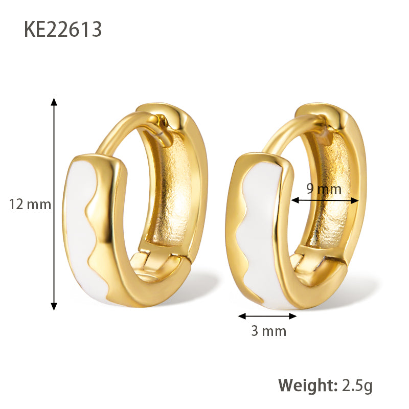 1 Pair Lady Classic Style Geometric Enamel Plating Sterling Silver 18k Gold Plated Hoop Earrings