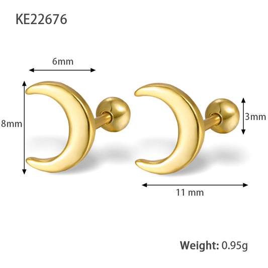 1 Pair Elegant Cute Moon Plating Sterling Silver 18k Gold Plated White Gold Plated Ear Studs
