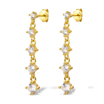 1 Pair Elegant Luxurious Round Tassel Plating Inlay Sterling Silver Zircon 18k Gold Plated White Gold Plated Drop Earrings