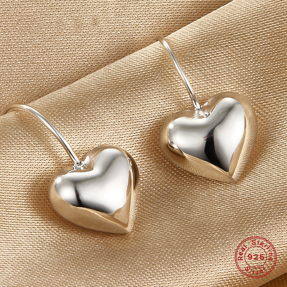 1 Pair Casual Simple Style Heart Shape Plating Sterling Silver White Gold Plated Drop Earrings