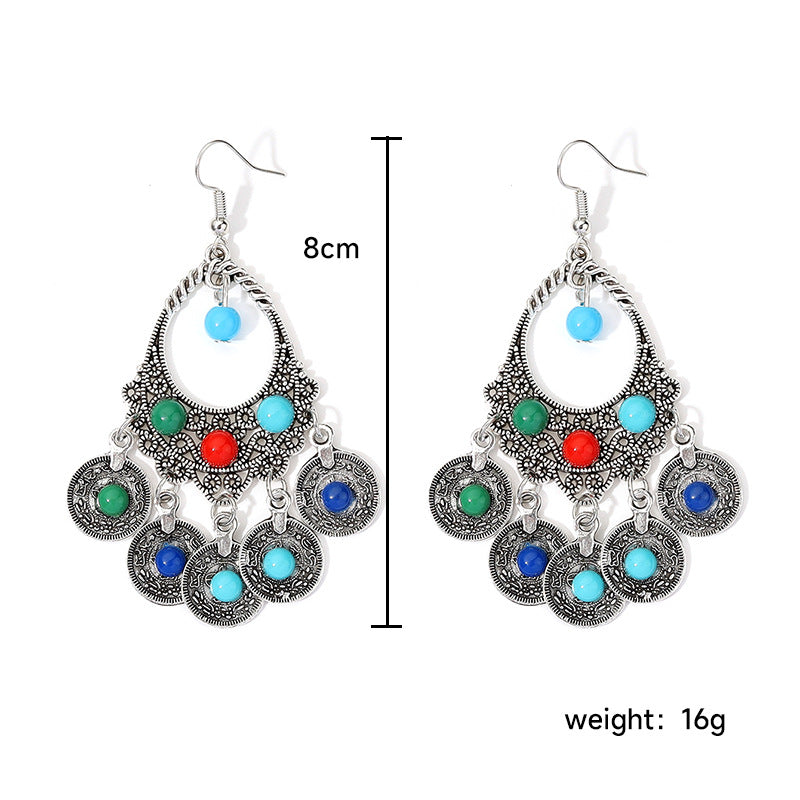 Ethnic Style Round Alloy Turquoise Inlay Turquoise Women's Earrings