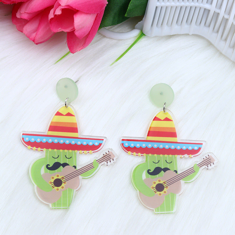 Ethnic Style Cowboy Style Cactus Animal Arylic Asymmetrical Irregular Printing Women's Drop Earrings