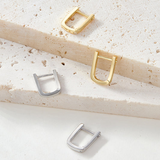 1 Pair Basic Simple Style Commute Square Plating Sterling Silver 18k Gold Plated White Gold Plated Earrings