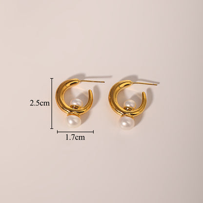 1 Pair Vintage Style Classic Style Geometric Inlay Copper Freshwater Pearl 18k Gold Plated Earrings