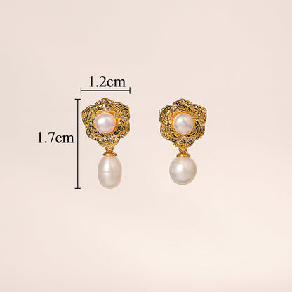 1 Pair Retro Geometric Plating Inlay Copper Artificial Pearls 18k Gold Plated Drop Earrings