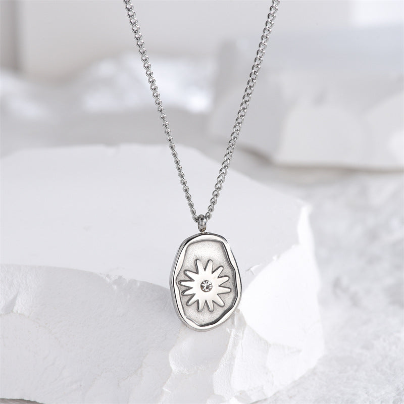 Casual Classic Style Artistic Geometric Titanium Steel Polishing Inlay Rhinestones Pendant Necklace