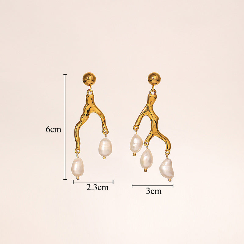 1 Pair Glam Retro Geometric Plating Inlay Copper Freshwater Pearl 18k Gold Plated Drop Earrings