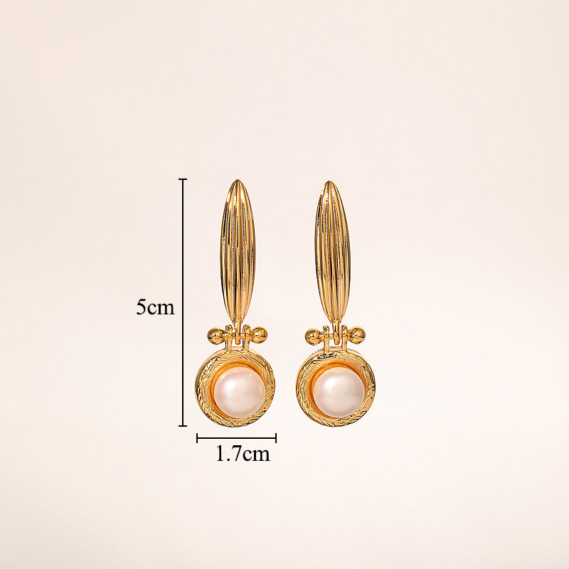 1 Pair Glam Retro Geometric Plating Inlay Copper Freshwater Pearl 18k Gold Plated Drop Earrings