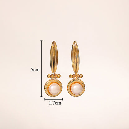 1 Pair Glam Retro Geometric Plating Inlay Copper Freshwater Pearl 18k Gold Plated Drop Earrings