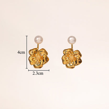 1 Pair Glam Classical Heart Shape Flower Plating Inlay Copper Freshwater Pearl 18k Gold Plated Ear Studs