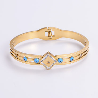 Classic Style Heart Shape Stainless Steel Plating Inlay Rhinestones 18k Gold Plated Rose Gold Plated Bangle