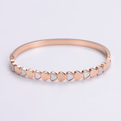 Classic Style Heart Shape Stainless Steel Plating Inlay Rhinestones 18k Gold Plated Rose Gold Plated Bangle