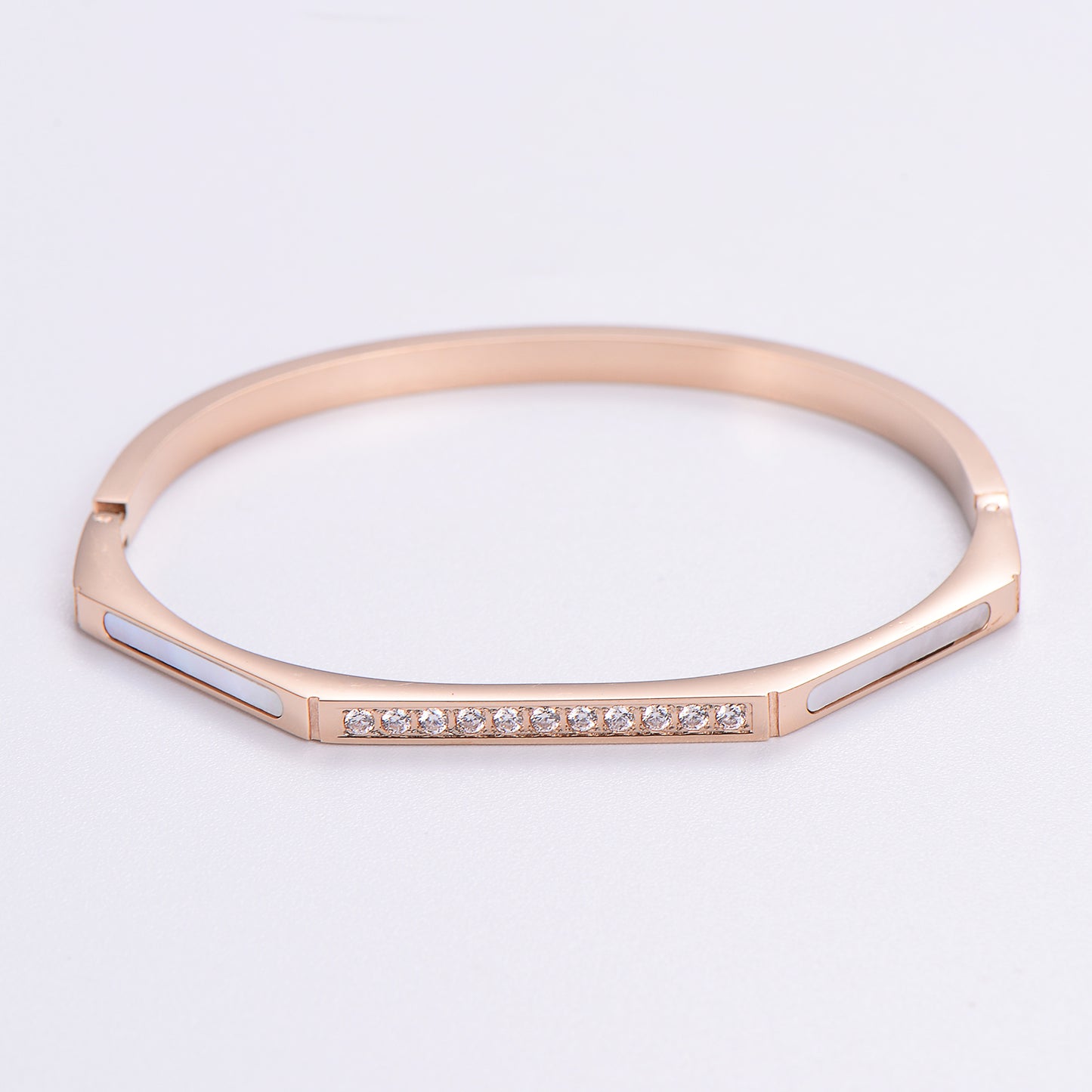 Classic Style Heart Shape Stainless Steel Plating Inlay Rhinestones 18k Gold Plated Rose Gold Plated Bangle