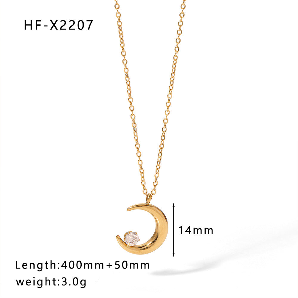 Simple Style Round Heart Shape Stainless Steel Titanium Steel Inlay Rhinestones Pendant Necklace