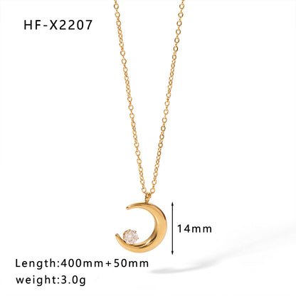 Simple Style Round Heart Shape Stainless Steel Titanium Steel Inlay Rhinestones Pendant Necklace