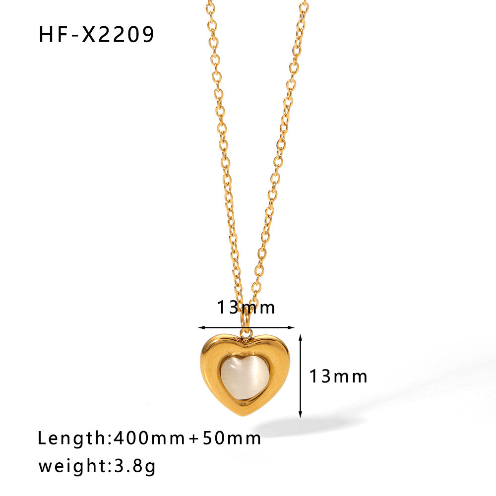 Simple Style Round Heart Shape Stainless Steel Titanium Steel Inlay Rhinestones Pendant Necklace