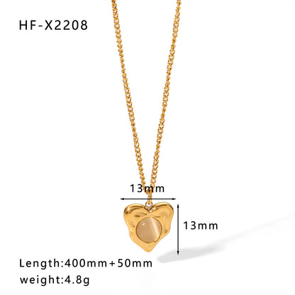 Simple Style Round Heart Shape Stainless Steel Titanium Steel Inlay Rhinestones Pendant Necklace