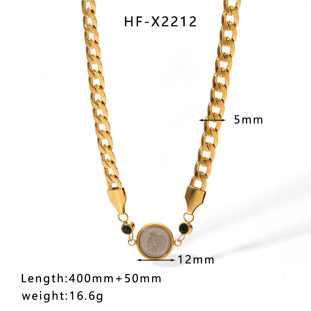 Simple Style Round Heart Shape Stainless Steel Titanium Steel Inlay Rhinestones Pendant Necklace