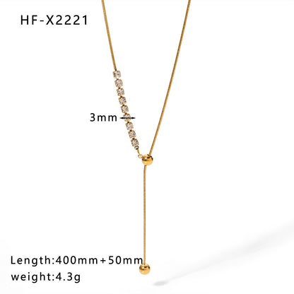 Simple Style Round Heart Shape Stainless Steel Titanium Steel Inlay Rhinestones Pendant Necklace