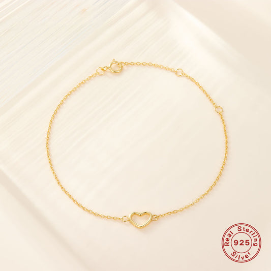 Simple Style Commute Heart Shape Sterling Silver Plating Hollow Out Inlay 18k Gold Plated White Gold Plated Bracelets