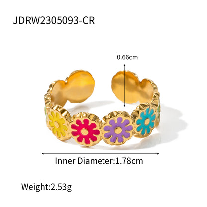 Vacation Flower Stainless Steel Enamel 18k Gold Plated Rings