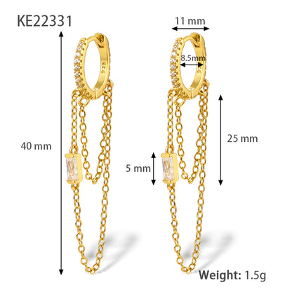 1 Pair Simple Style Commute Solid Color Plating Chain Inlay Sterling Silver Zircon 18k Gold Plated White Gold Plated Earrings