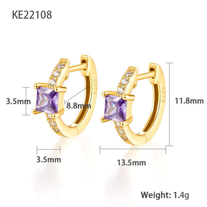 1 Pair Elegant Luxurious Square Plating Inlay Sterling Silver Zircon 18k Gold Plated White Gold Plated Hoop Earrings