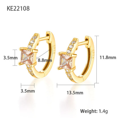 1 Pair Elegant Luxurious Square Plating Inlay Sterling Silver Zircon 18k Gold Plated White Gold Plated Hoop Earrings