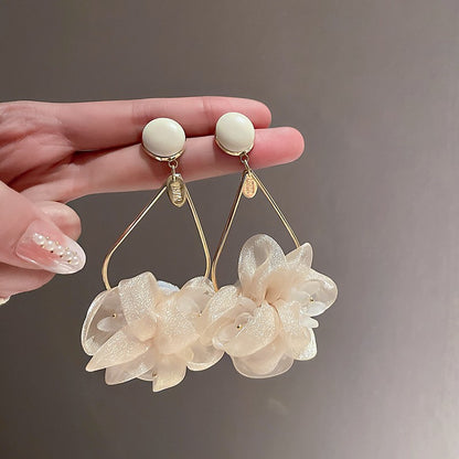 Exaggerated Sweet Flower Cloth Beaded Inlay Rhinestones Pearl Women's Drop Earrings