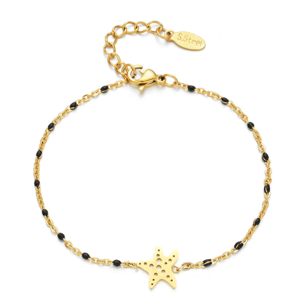 Casual Simple Style Starfish Stainless Steel Enamel Plating Hollow Out Bracelets