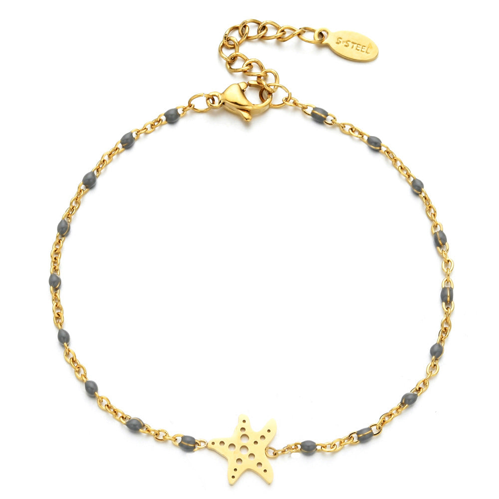 Casual Simple Style Starfish Stainless Steel Enamel Plating Hollow Out Bracelets