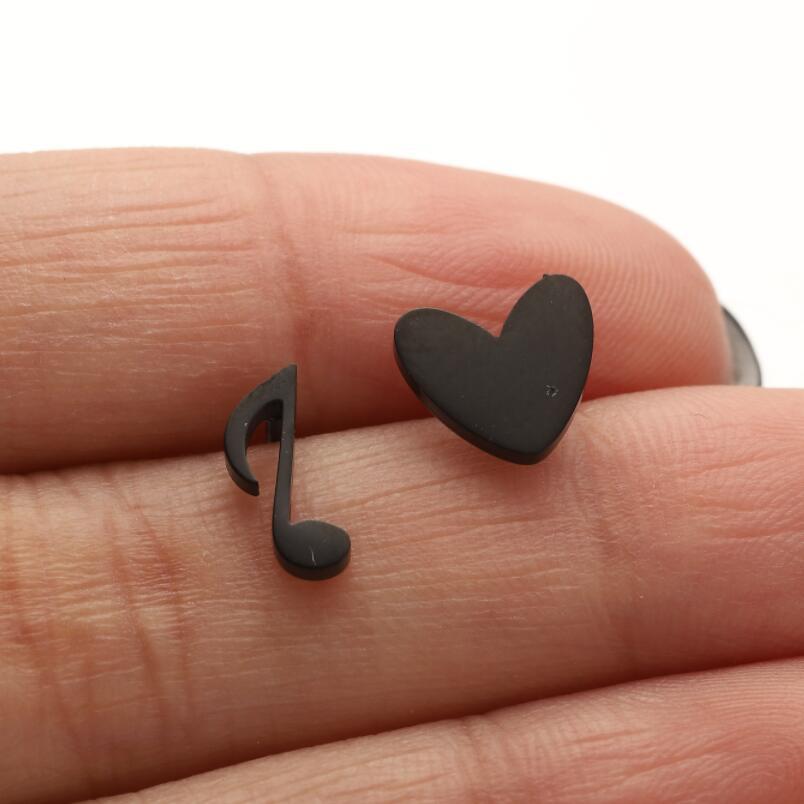 1 Pair Modern Style Simple Style Heart Shape Notes Asymmetrical Plating Stainless Steel Ear Studs