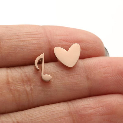 1 Pair Ig Style Simple Style Ice Cream Heart Shape Notes Asymmetrical Plating Stainless Steel Ear Studs