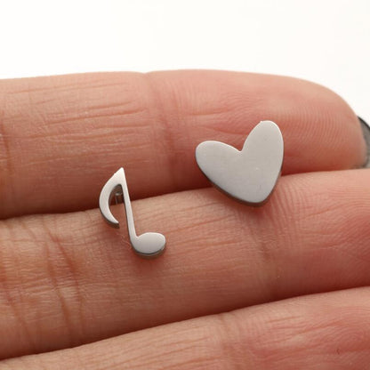 1 Pair Ig Style Simple Style Ice Cream Heart Shape Notes Asymmetrical Plating Stainless Steel Ear Studs