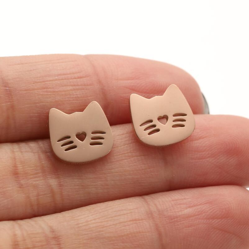 1 Pair Cute Simple Style Cat Plating Hollow Out Stainless Steel Ear Studs