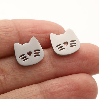 1 Pair Cute Simple Style Cat Plating Hollow Out Stainless Steel Ear Studs