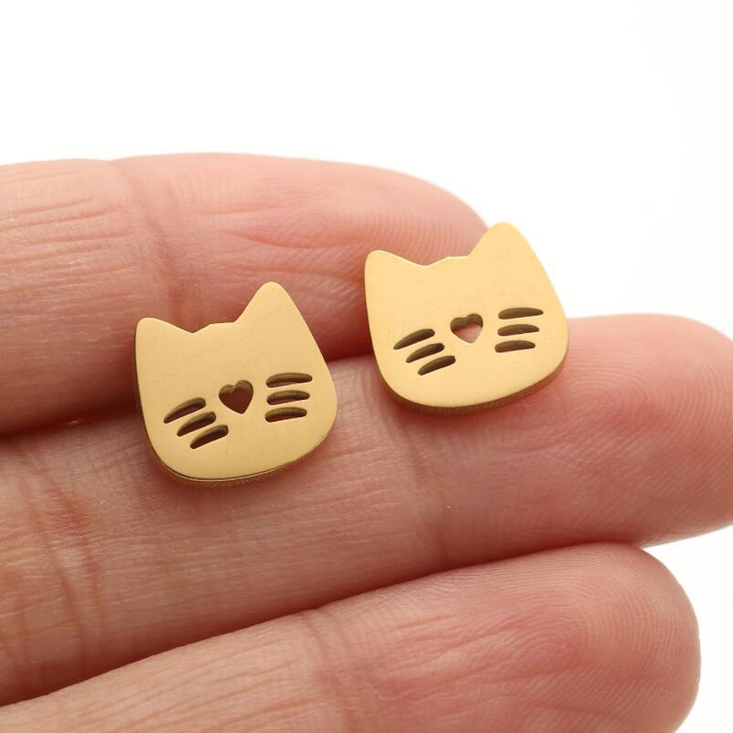 1 Pair Cute Simple Style Cat Plating Hollow Out Stainless Steel Ear Studs