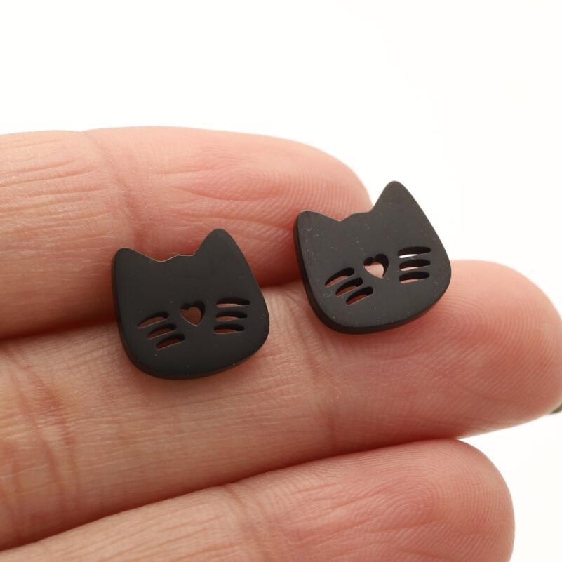 1 Pair Cute Simple Style Cat Plating Hollow Out Stainless Steel Ear Studs