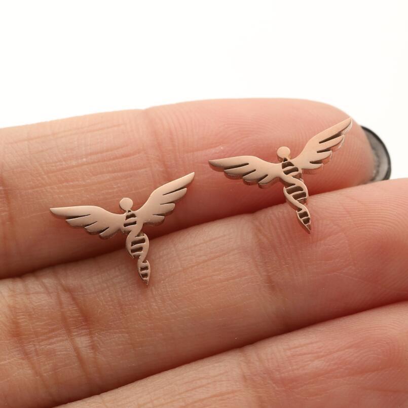 1 Pair Retro Lady Wings Plating Stainless Steel Ear Studs