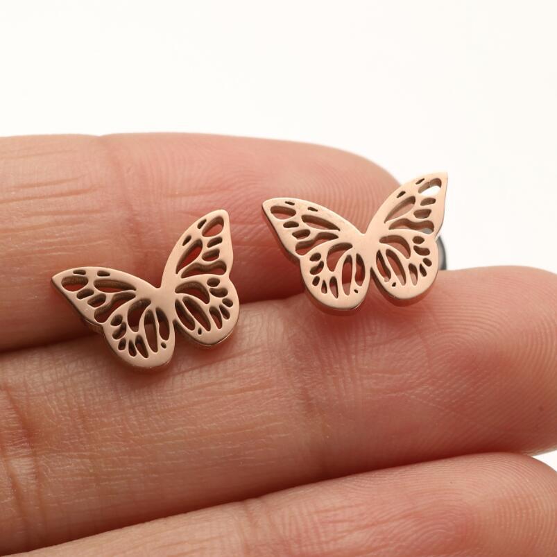 1 Pair Simple Style Butterfly Plating Hollow Out Stainless Steel Ear Studs