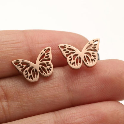 1 Pair Casual Simple Style Butterfly Umbrella Snowflake Asymmetrical Plating Hollow Out Stainless Steel Ear Studs