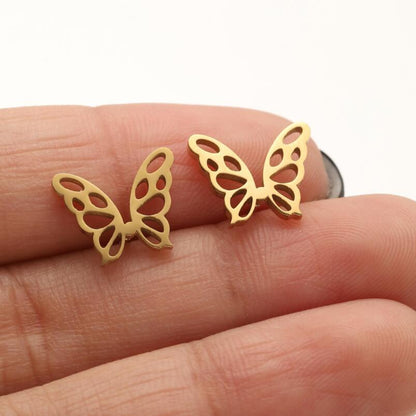 1 Pair Simple Style Butterfly Plating Hollow Out Stainless Steel Ear Studs