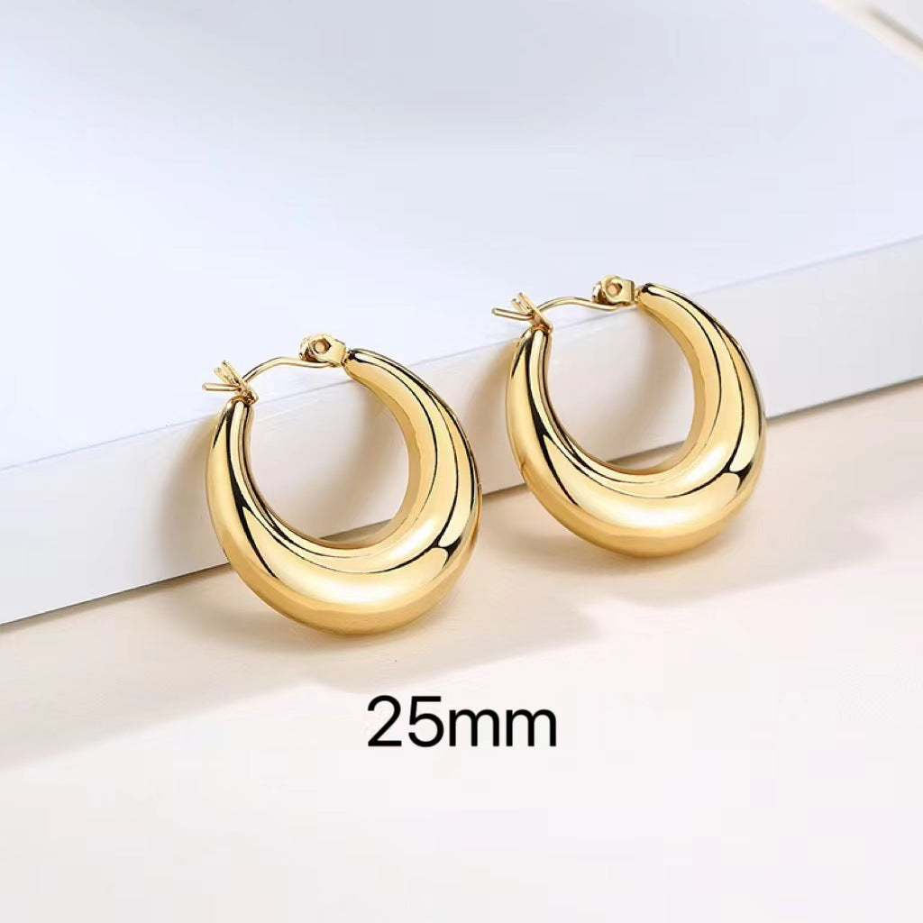 1 Pair Original Design Solid Color Spiral Stripe Plating Titanium Steel Hoop Earrings