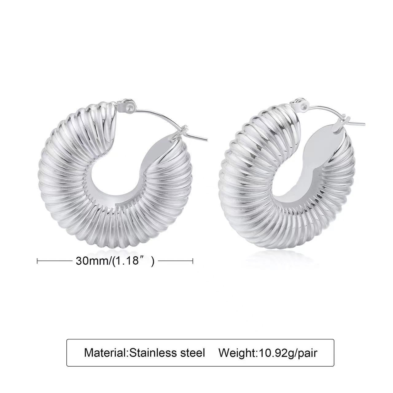 1 Pair Original Design Solid Color Spiral Stripe Plating Titanium Steel Hoop Earrings