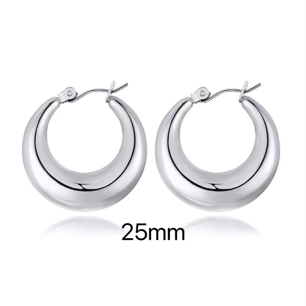 1 Pair Original Design Solid Color Spiral Stripe Plating Titanium Steel Hoop Earrings