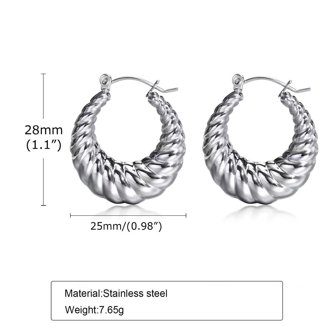 1 Pair Original Design Solid Color Spiral Stripe Plating Titanium Steel Hoop Earrings