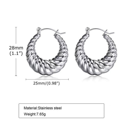 1 Pair Original Design Solid Color Spiral Stripe Plating Titanium Steel Hoop Earrings